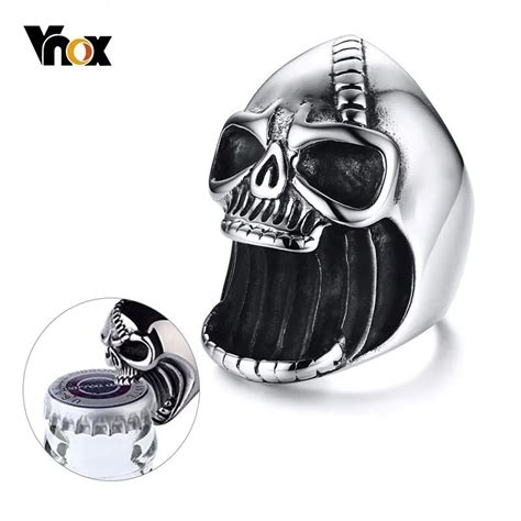 vnox multi function skull ring for men bottle opener stainless steel skeleton gothic biker punk