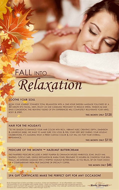 Fall Into Relaxation Spa Specials T Certificates Available