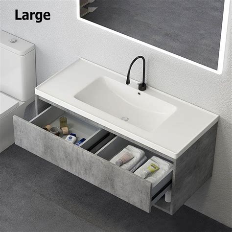 Modern 24 Gray Floating Bathroom Vanity With Ceramic Single Sink Wall