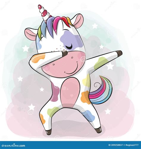 Cartoon Dancing Unicorn On A Pink And Blue Background Stock Vector