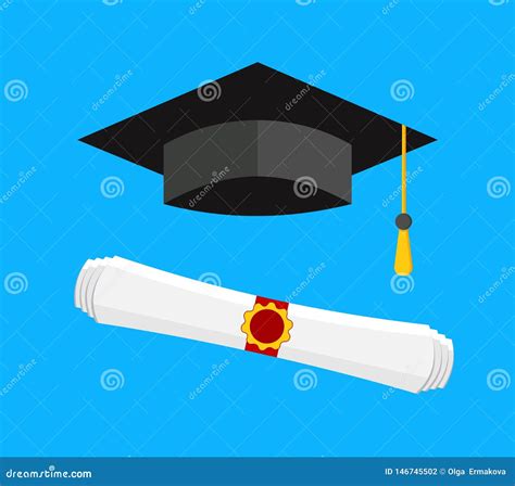 Graduation Cap And Diploma Icon Vector Stock Illustration In Flat