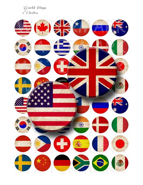 World Flags Digital Collage Sheet 1 Inch Round Circles Etsy