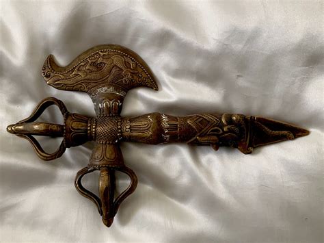 Antique Bronze Handmade Tibetan Ritual Large Phurba Vajra Manic Weapon