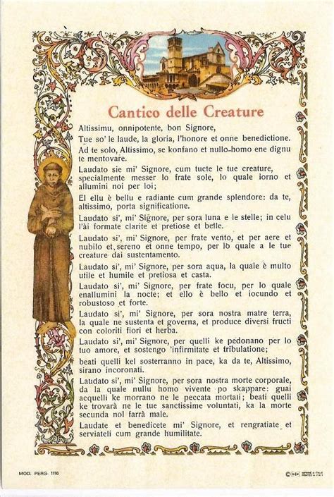 Questa stampa è illustrata con san francesco che tiene in mano un. Il Cantico delle Creature: un salmo che parla all'uomo di ...