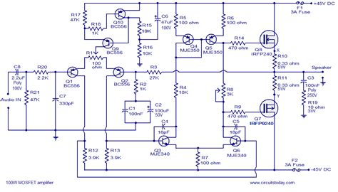 Using transistors, mosfet, ic on a lot types. 100W MOSFET power amplifier circuit using IRFP240, IRFP9240
