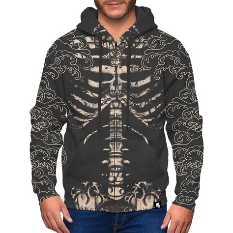 Waved Tattooed Skeleton Zip Up Hoodie Hoodie Lab