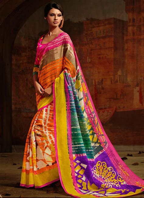 Sparkling Printed Bhagalpuri Silk Saree Indian Sarees Silk Sarees