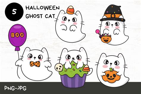 Halloween Ghost Cat Cute Kawaii Halloween Clipart Cartoon By Vividdiy8