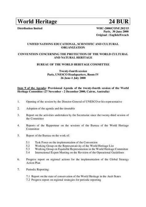 Unesco World Heritage Centre Document Provisional Agenda Of The