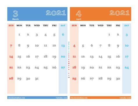 March April 2021 Calendar Printable 6 Templates