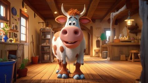 Premium Ai Image Cow With Fresh Milk Pixar Cartoon Style