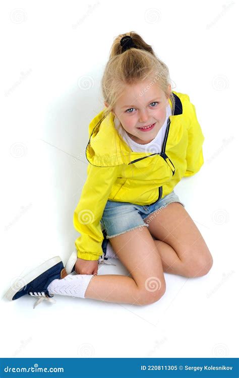Happy Six Years Old Girl Sitting On Floor Stock Image Image Of Face