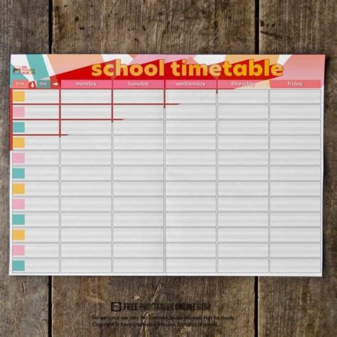Printable School Timetable Templates Free Printables Online School
