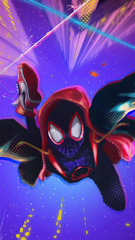 Wallpaper Miles Morales Animation Falling Down Spider Manː Into The