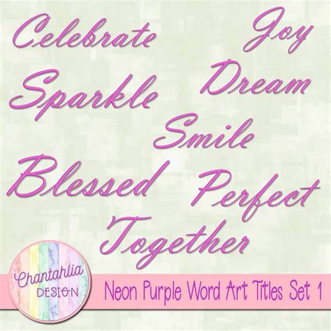 Neon Purple Word Art Titles Set 1 Chantahlia Design