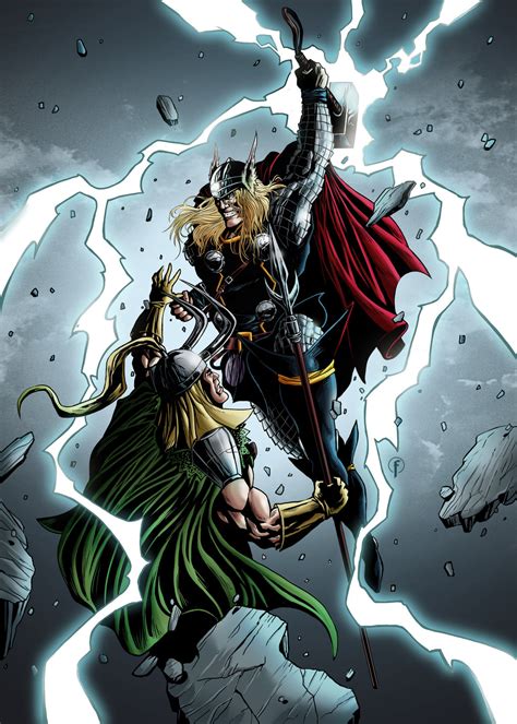 Imagen Thor Vs Loki Color By Riccardo Fasoli D4pmvty Marvel Wiki