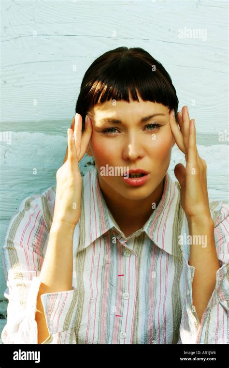 Indoor Studio Close Up Woman Portrait Brunette Forelock Massage