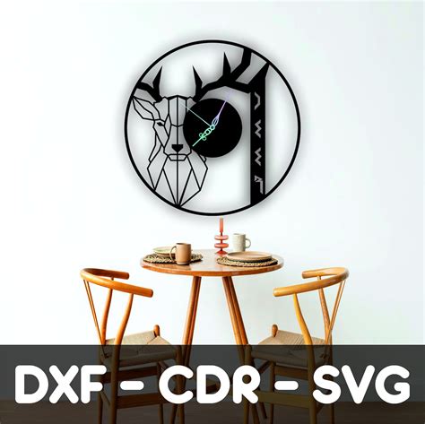Wall Clock Deer Laser Cut Dxf Glowforge Svg Xtool D Template Etsy