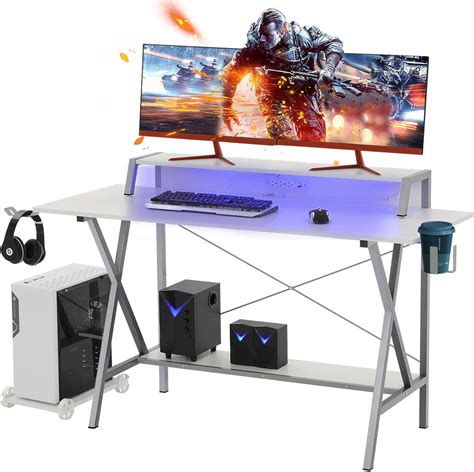 Buy Sedeta White Gaming Desk 55 Gaming Table With Led Lights Computer