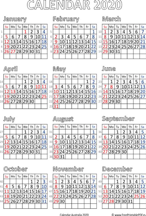 Calendar 2020 Australia Printable Pdf Free Printable Pdf