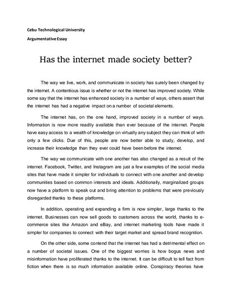 SOLUTION Has The Internet Made Society Better Studypool