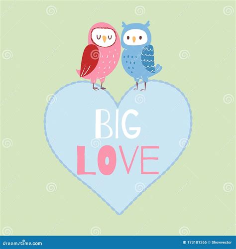valentine owls in love card vector illustration cute romantic couple of owls sitting on heart