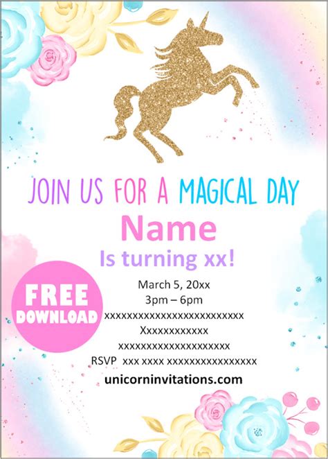 Free Printable Unicorn Birthday Invitations Template 🦄