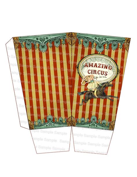 Printable Circus Popcorn Box Instant Download Digital Etsy