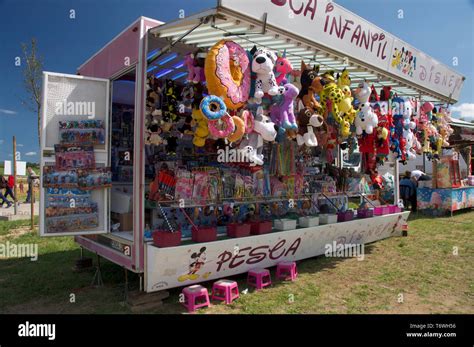 Fairground Stall With Fluffy Toy Prizes In Spain Stock Photo Alamy