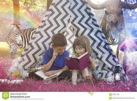 Children Reading Animal Fantasy Story Book Stock Photo Image 58427735