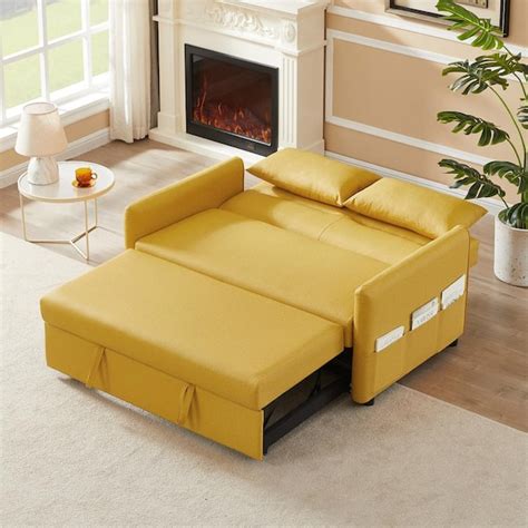 Kinwell 57 In Yellow Modern Convertible Full Size Pull Out Faux