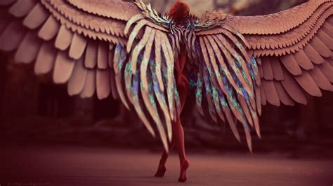 Wallpaper Digital Art Women Fantasy Art Red Wings Angel Artwork