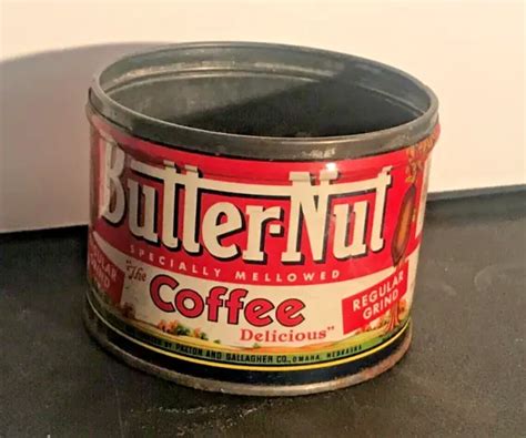Vintage Advertising Tin Butter Nut Coffee Can Rare Half Pound Size No