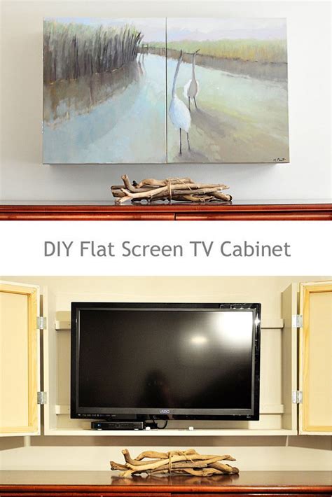 It's built like a mini version of a barn door that is just big enough to cover your television. DIY Flat Screen TV Cabinet | Tv cabinets, Flat screen, Home