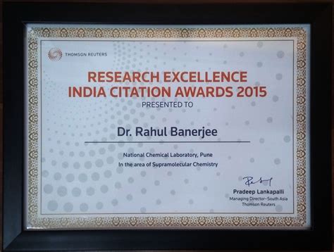 Professor Rahul Banerjee Wins Thomson Reuters Research Excellence