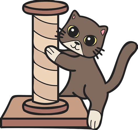 Premium Vector Hand Drawn Cat With Cat Climbing Pole Illustration In