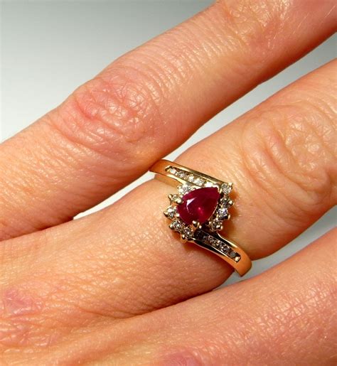 Vivid Red Ruby Ring Ruby Diamond Ring 14k 14kt 585 Yellow Gold Etsy