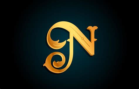 Golden N Alphabet Letter Logo Design Icon Creative Template For