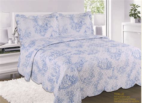 French Country Cottage Quilted Bedspread Comforter Set Floral Toile De