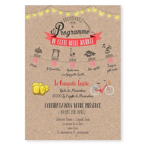 Faire-part Mariage Guinguette Vichy avec Lampions et Fanions en 2020