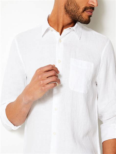 Marks And Spencer Mand5 White Mens Pure Linen Long Sleeve Shirt
