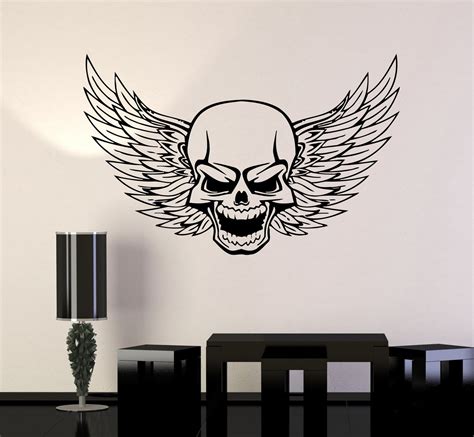 skull wall vinyl stickers decal wings death decor for garage car uniqu — wallstickers4you