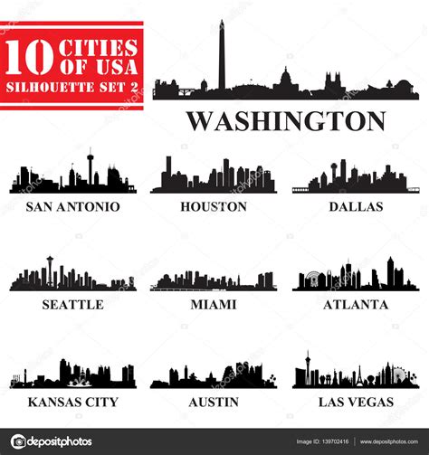 Silhouettes Cities Of Usa Set 2 Stock Vector Image By ©rayoflight