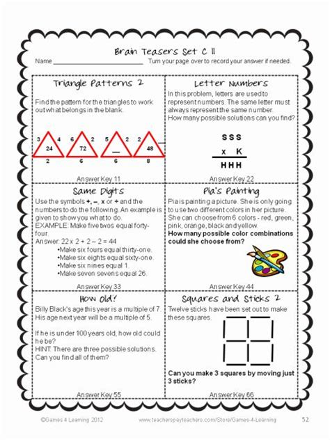 17 Math Brain Teasers Middle School Worksheet In 2020 Brain Teasers