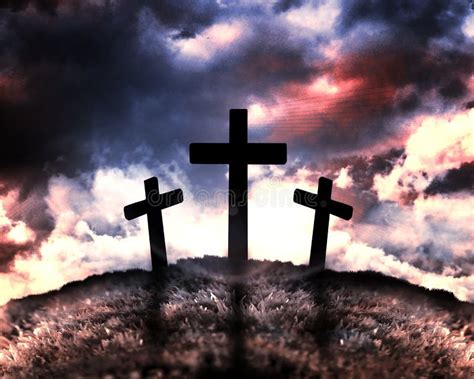 Silhouette Of Three Crosses On A Hill Stock Image Image Of Christ