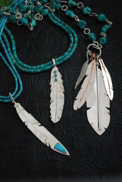 Turquoise And Silver Feathers Turquoise Jewelry Native American