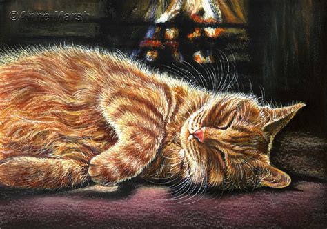 Ginger Cat Lazy Night In Limited Edition Print Of Painting Anne Marsh