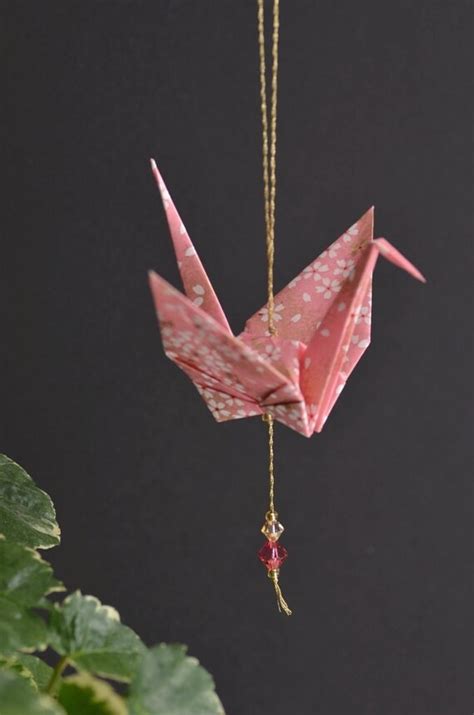 Origami Crane Hanging Ornament Pink Japanese By Eastwinddesigns