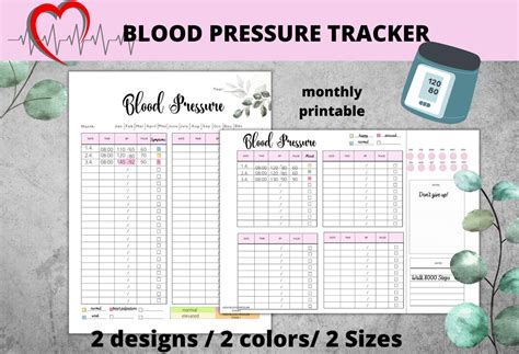 Blood Pressure Tracker Printable Blood Pressure Log Blood Pressure