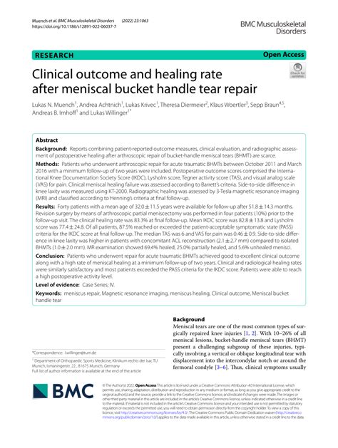 PDF Clinical Outcome And Healing Rate After Meniscal Bucket Handle Tear Repair